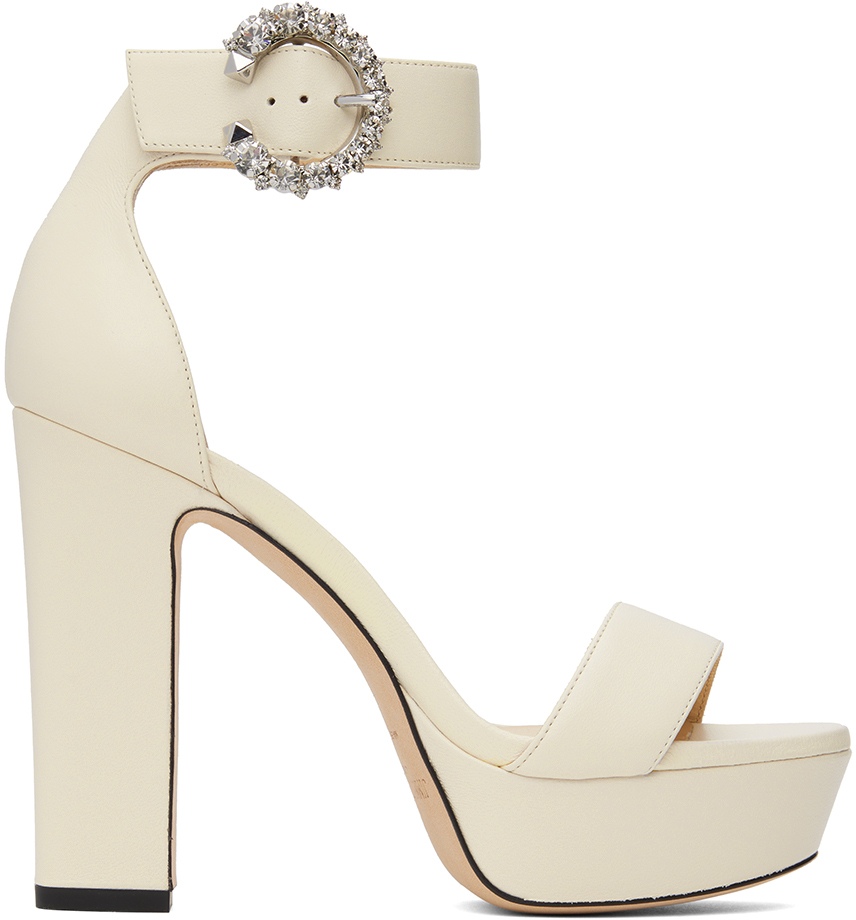 Jimmy Choo Off-white Mionne 120 Sandals In Latte/crystal