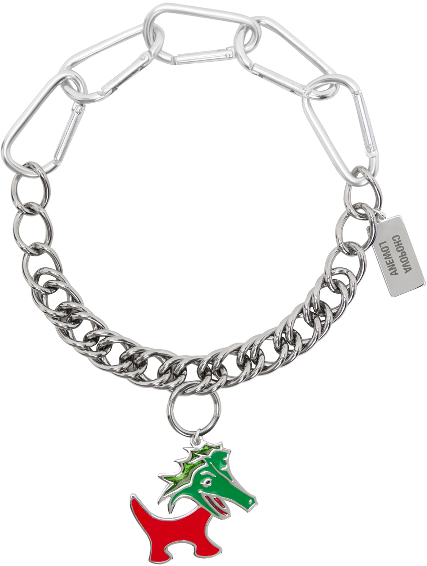 Chopova Lowena Silver Dragon Charm Necklace In Silver Multi