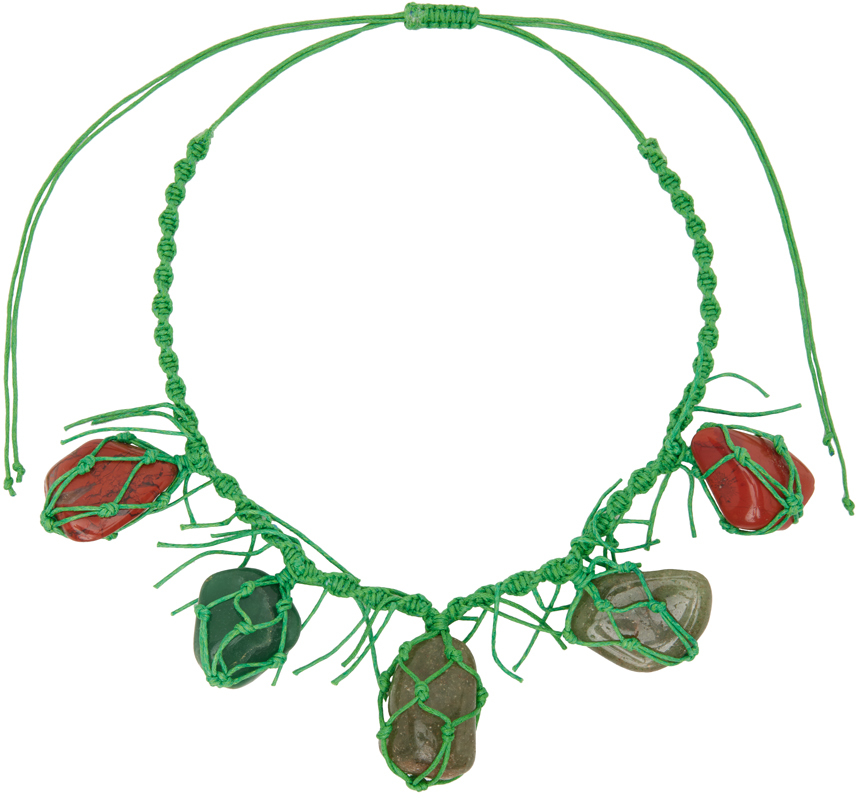 Chopova Lowena Green Macrame Necklace In Grün