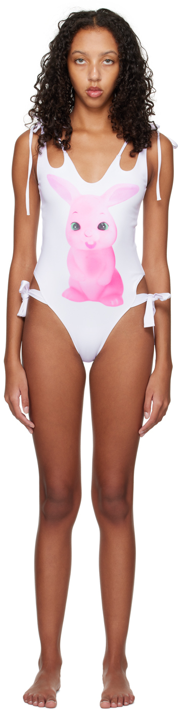 Chopova Lowena White Aster Bunny Reversible One-Piece Swimsuit