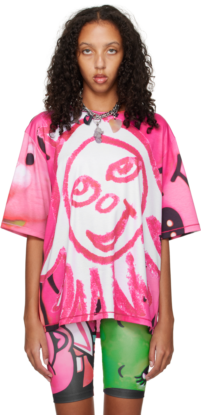 Chopova Lowena Pink Rose Queen Oversized T-shirt In White And Pink