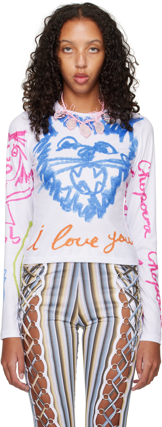 Chopova Lowena: White 'I Love You' Long Sleeve T-Shirt | SSENSE