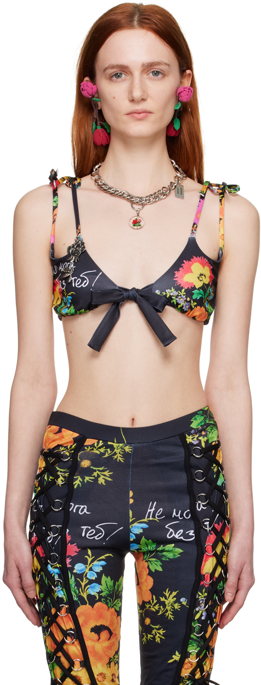SSENSE Exclusive Multicolor Double Delight Neon Floral Bikini Top