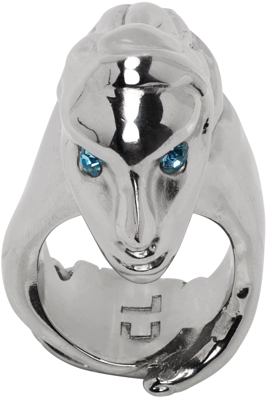 Chopova Lowena Silver Hand Face Ring In Silver Multi
