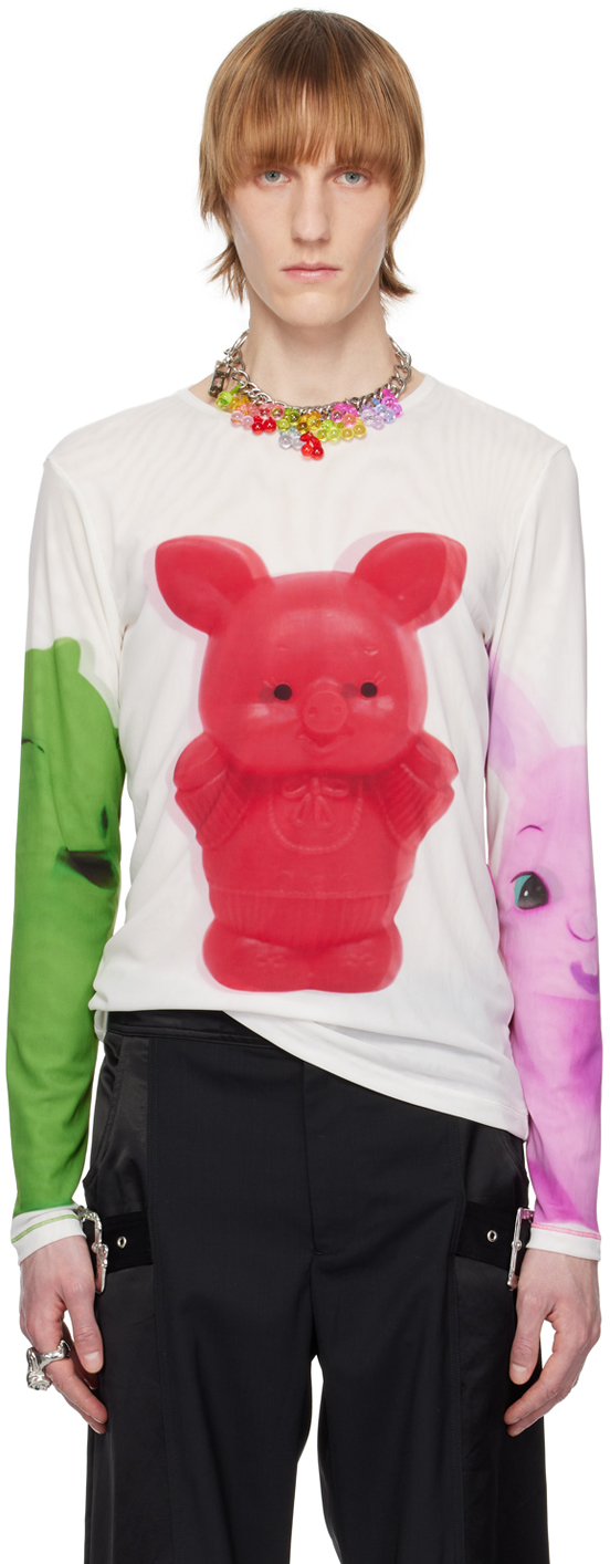 Chopova Lowena White Little Pig Long Sleeve T-shirt In White Chopova Lowena White Little Pig Long Sleeve T-shirt In White