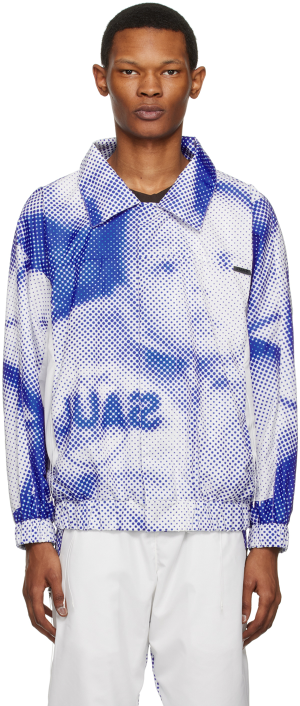 Saul Nash Blue And White Logo Print Shirt Jacket