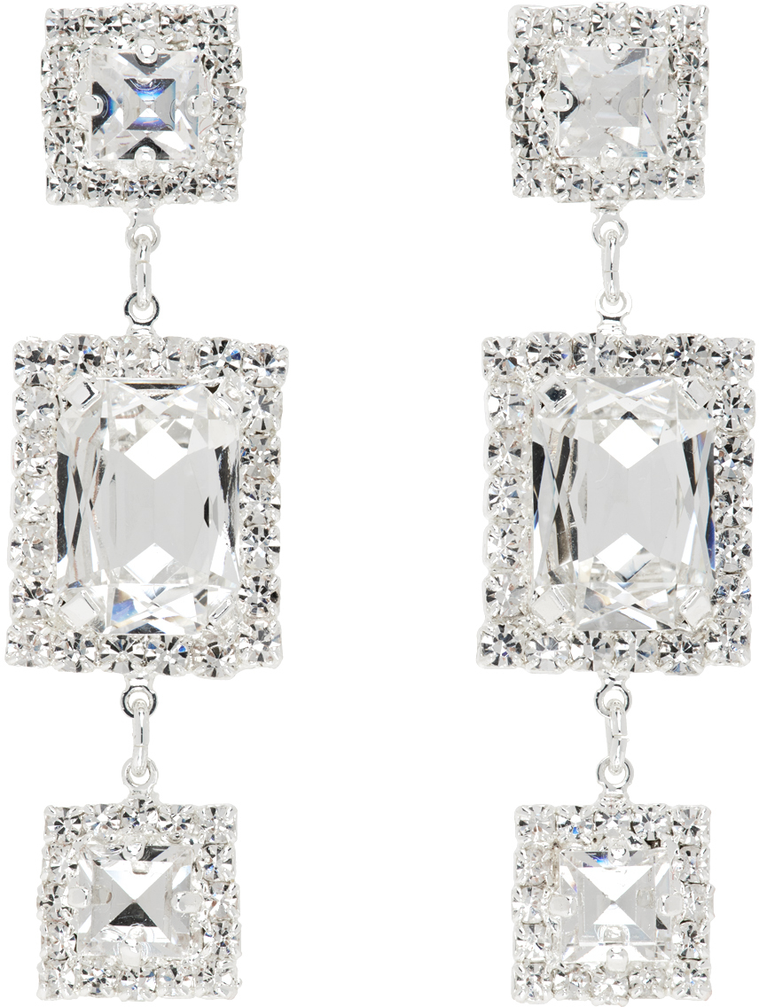 MAGDA BUTRYM SILVER CRYSTAL SQUARE EARRINGS