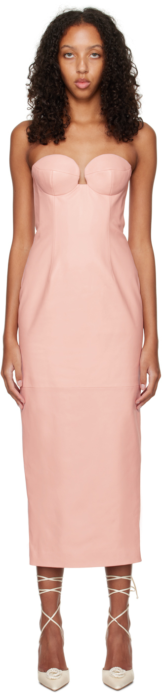 Magda Butrym Leather Bustier Midi Dress In Pink