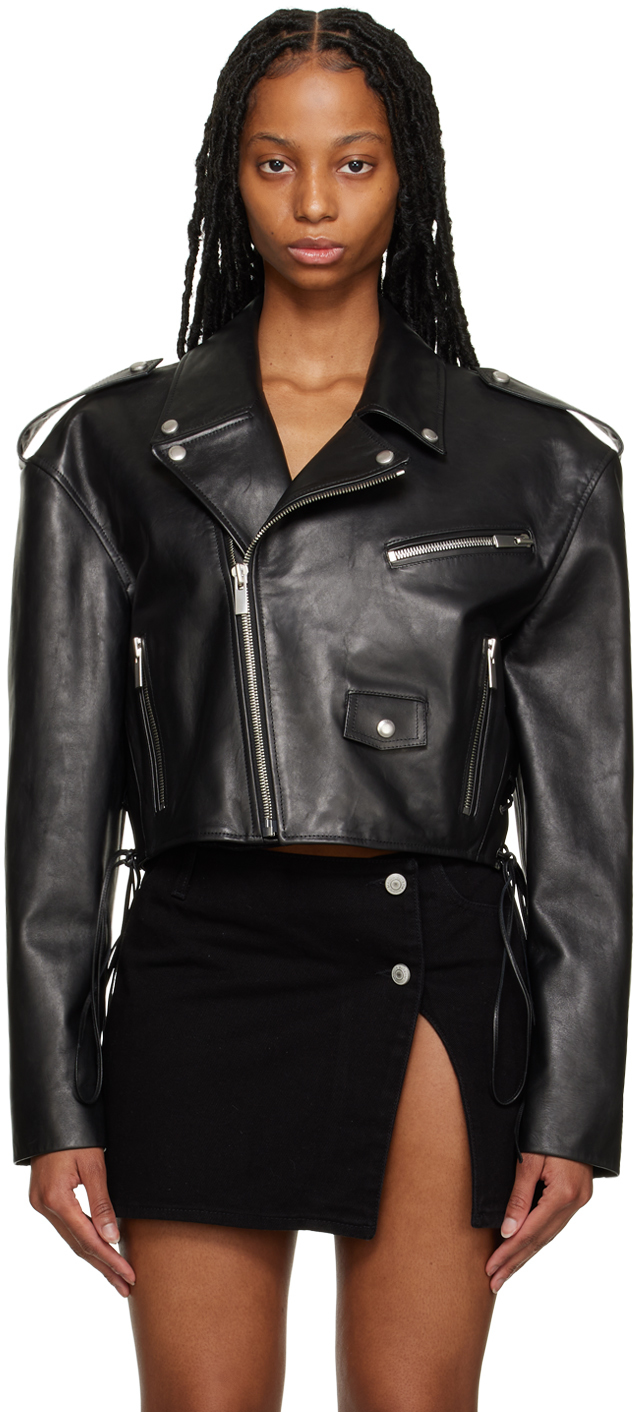 Magda Butrym: Black Cropped Leather Biker Jacket | SSENSE