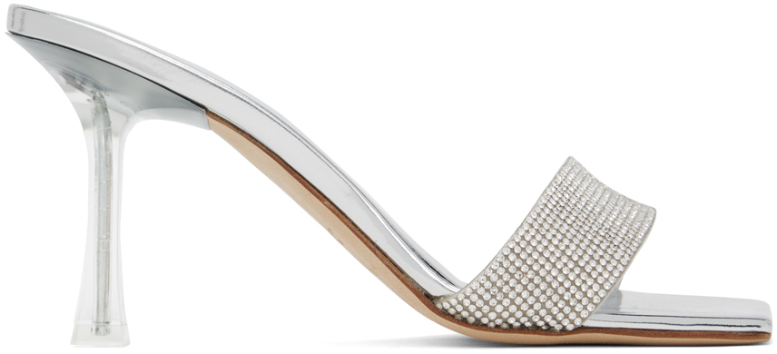 Magda Butrym Silver Crystal Heeled Sandals In Silver Strap