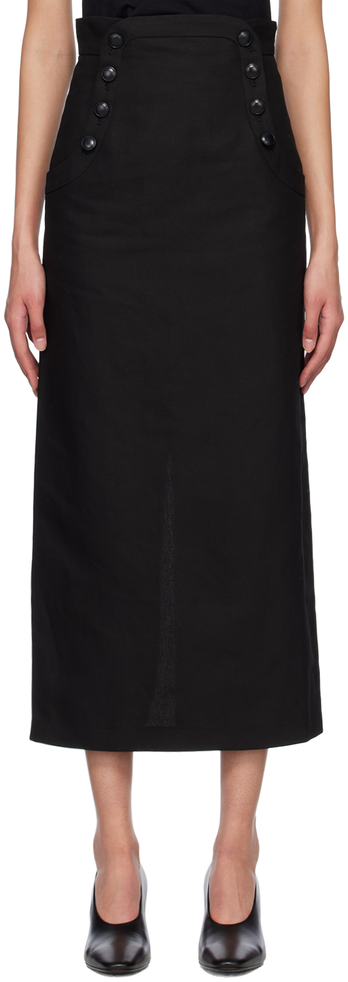 Black Buttoned Midi Skirt