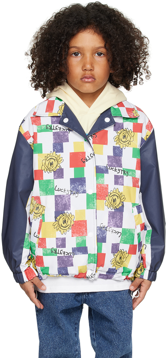 Luckytry Kids Multicolor Reversible Jacket In Navy