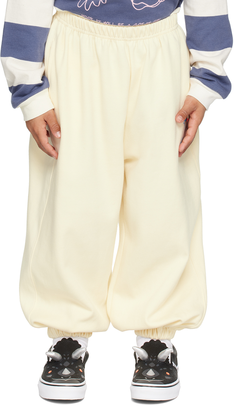 Luckytry Kids Off-white Lucky Duck Lounge Trousers In Ivory