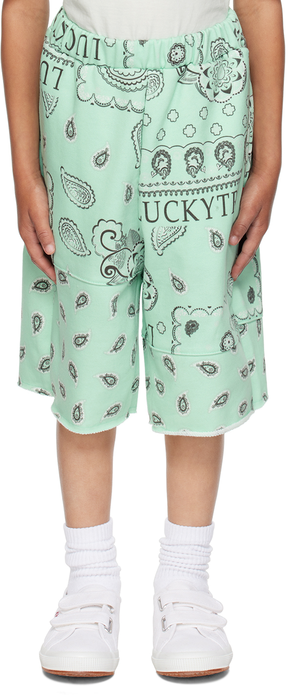 Luckytry Kids Green Paisley Shorts In Mint