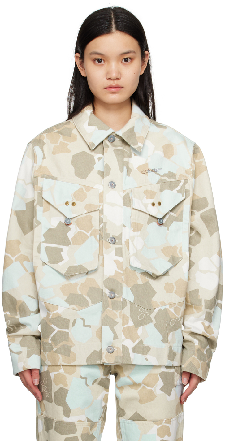 Objects Iv Life Beige & Blue Camouflage Denim Jacket