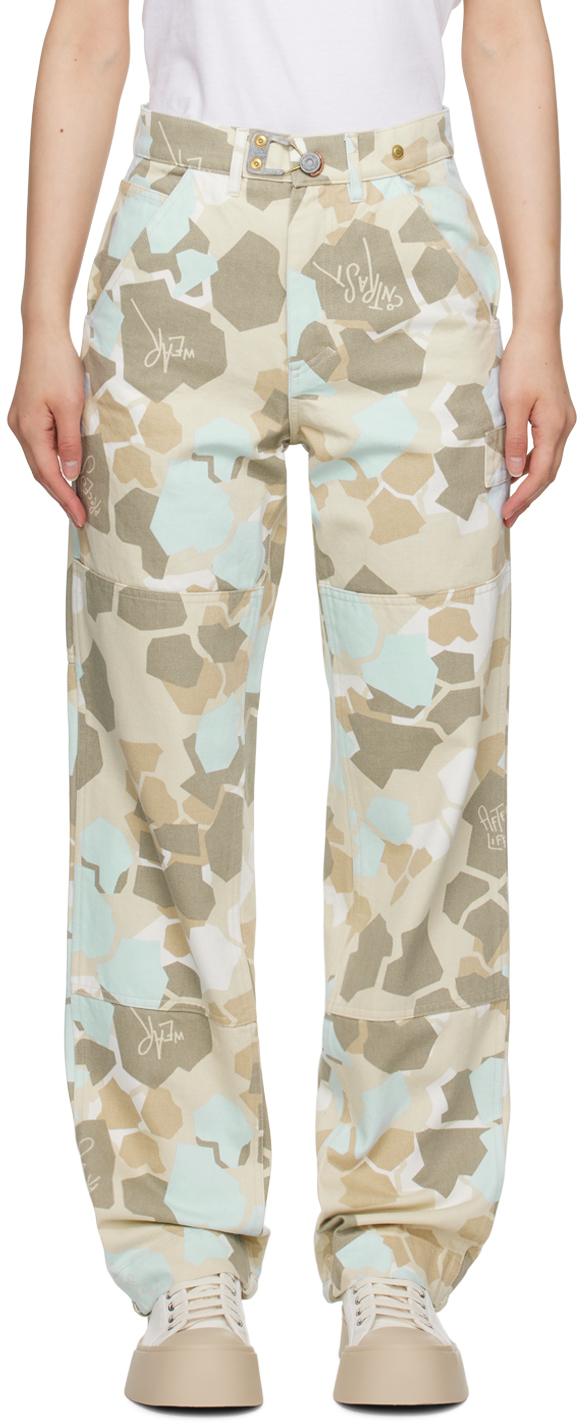 Objects Iv Life Beige & Blue Camouflage Jeans