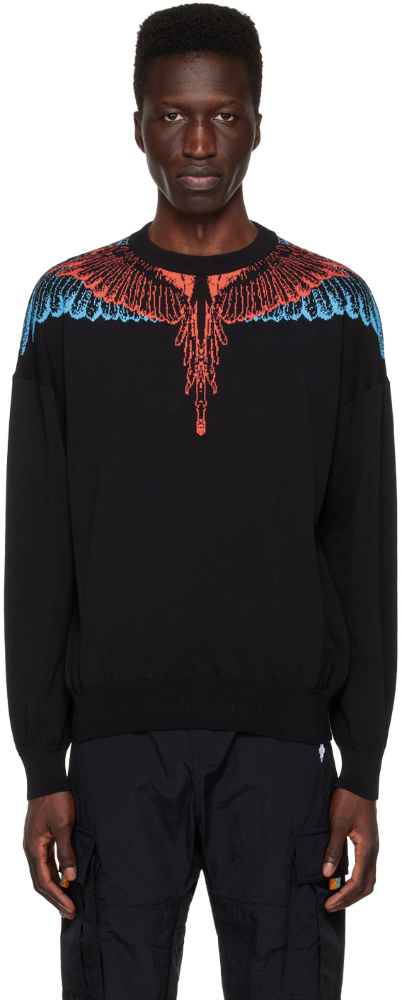 Shop Marcelo Burlon County Of Milan Black Icon Wings Sweater In Crew Black Red