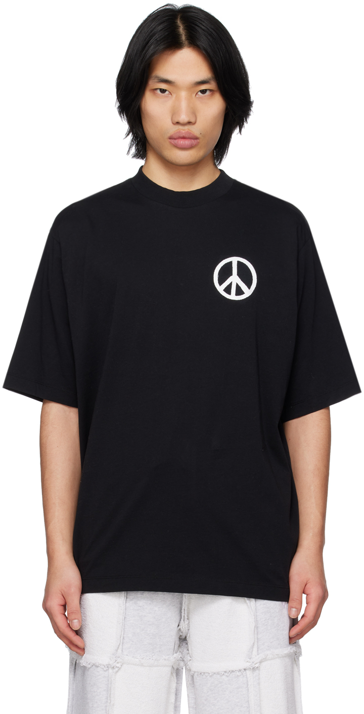 Marcelo Burlon County Of Milan Peace Print Cotton Jersey T-shirt In Black,white