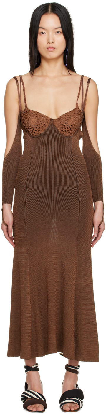 Isa Boulder Other Reality Open-back Crochet-trimmed Knit Midi Dress In  Brown | ModeSens