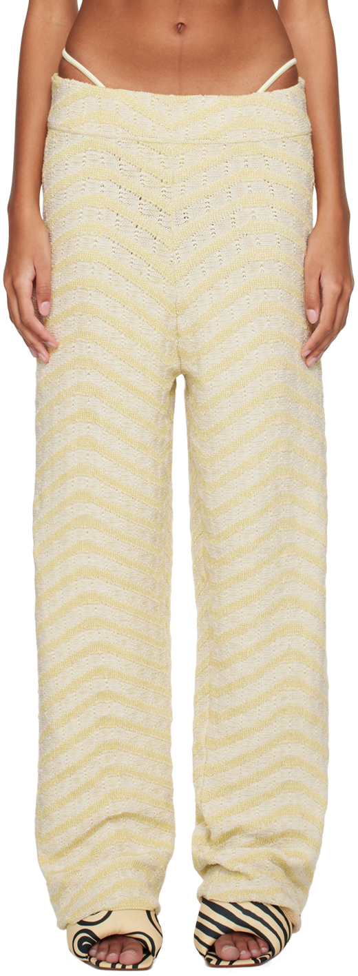Isa Boulder Ssense Exclusive Yellow & Off-white Knitcurve Trousers In Calico