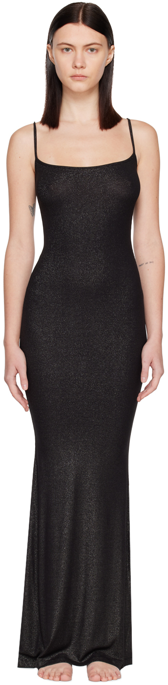 SKIMS: Black Soft Lounge Shimmer Maxi Dress | SSENSE