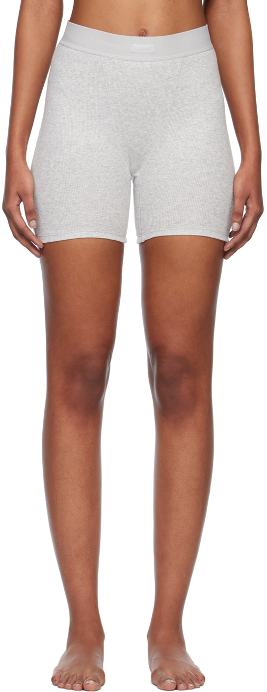 SKIMS: Gray Rib Boy Shorts | SSENSE