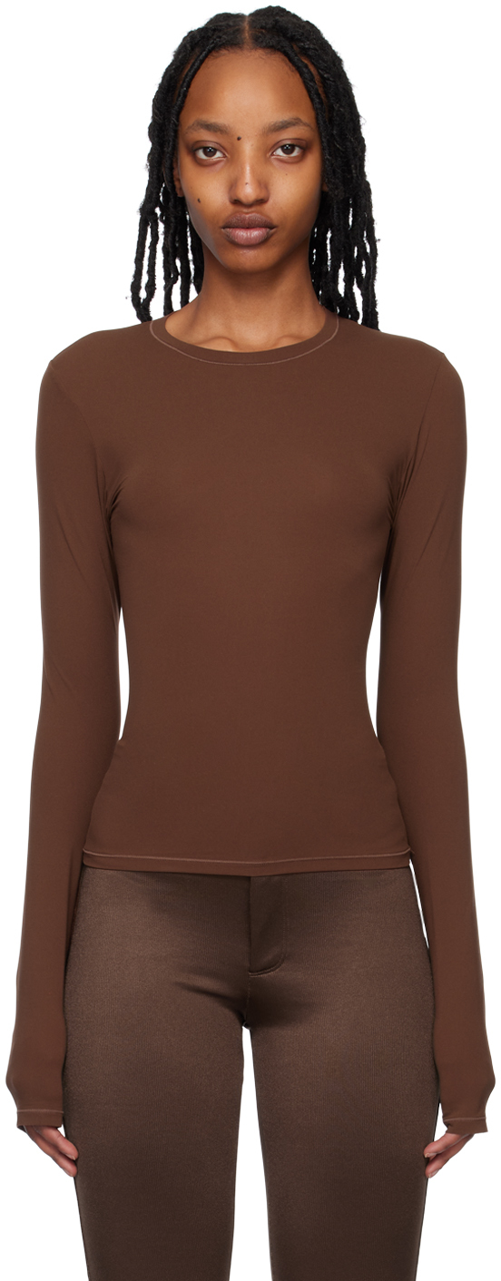 SKIMS: Brown Fits Everybody Long Sleeve T-Shirt