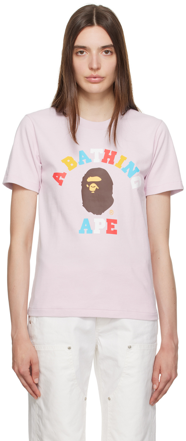 BAPE: Pink Colors College T-Shirt | SSENSE