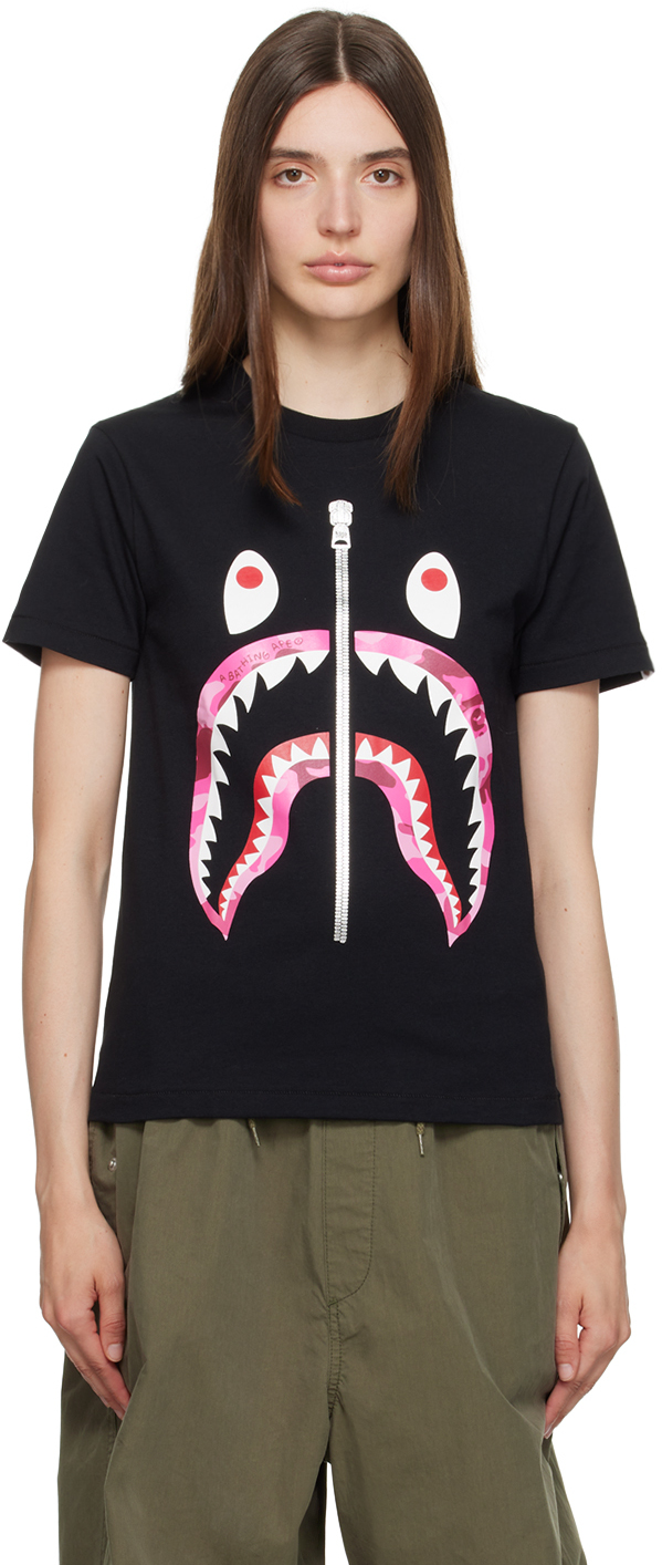 BAPE: Black Grid Camo Shark T-Shirt | SSENSE Canada
