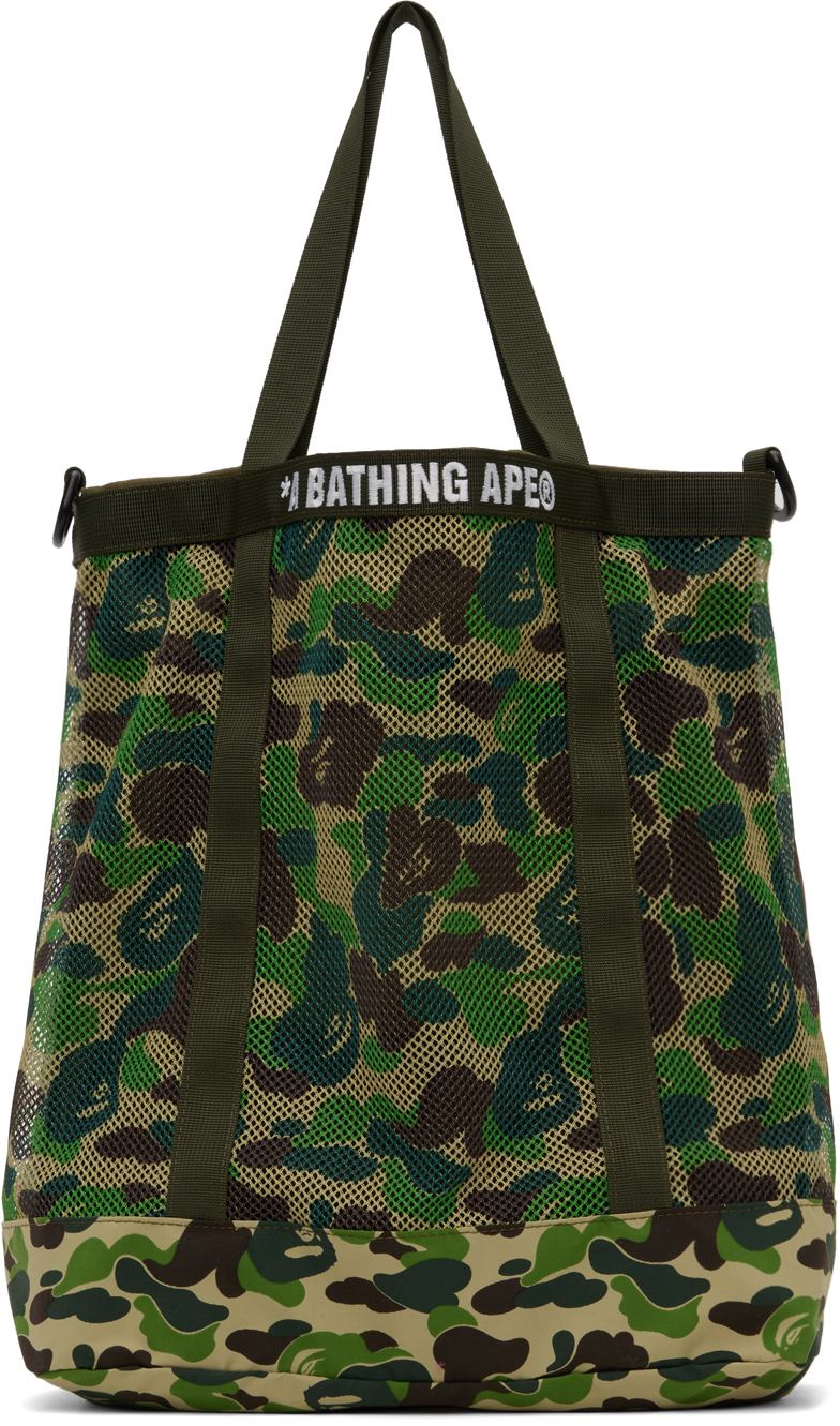 A Bathing Ape Green Layered Line Camo Shark Backpack in Black for Men