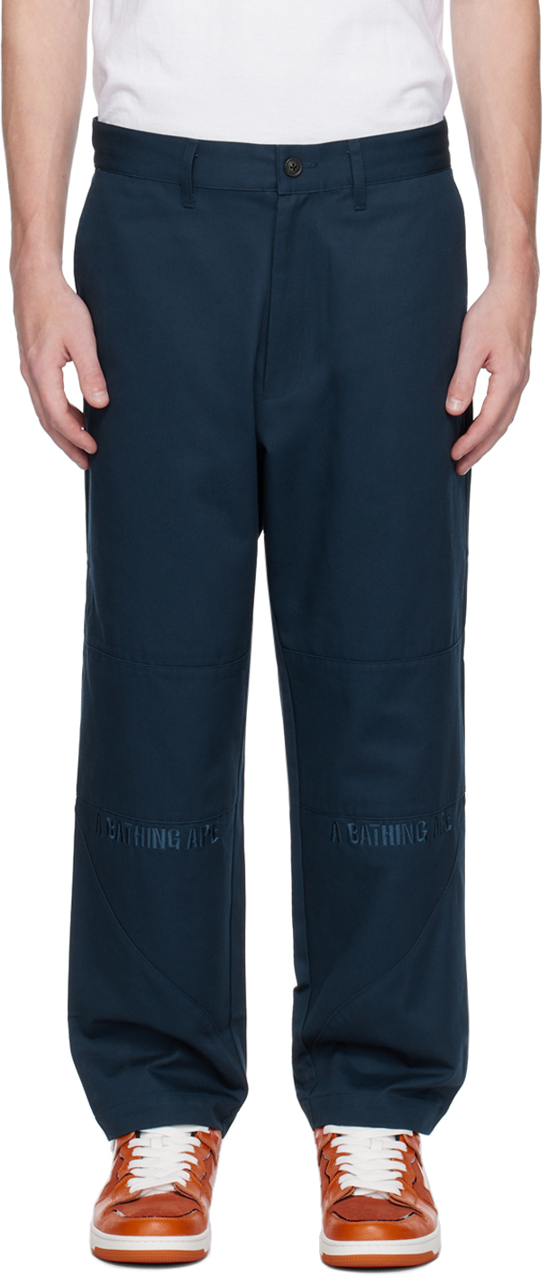 Bape Navy Loose Fit Trousers In Blue