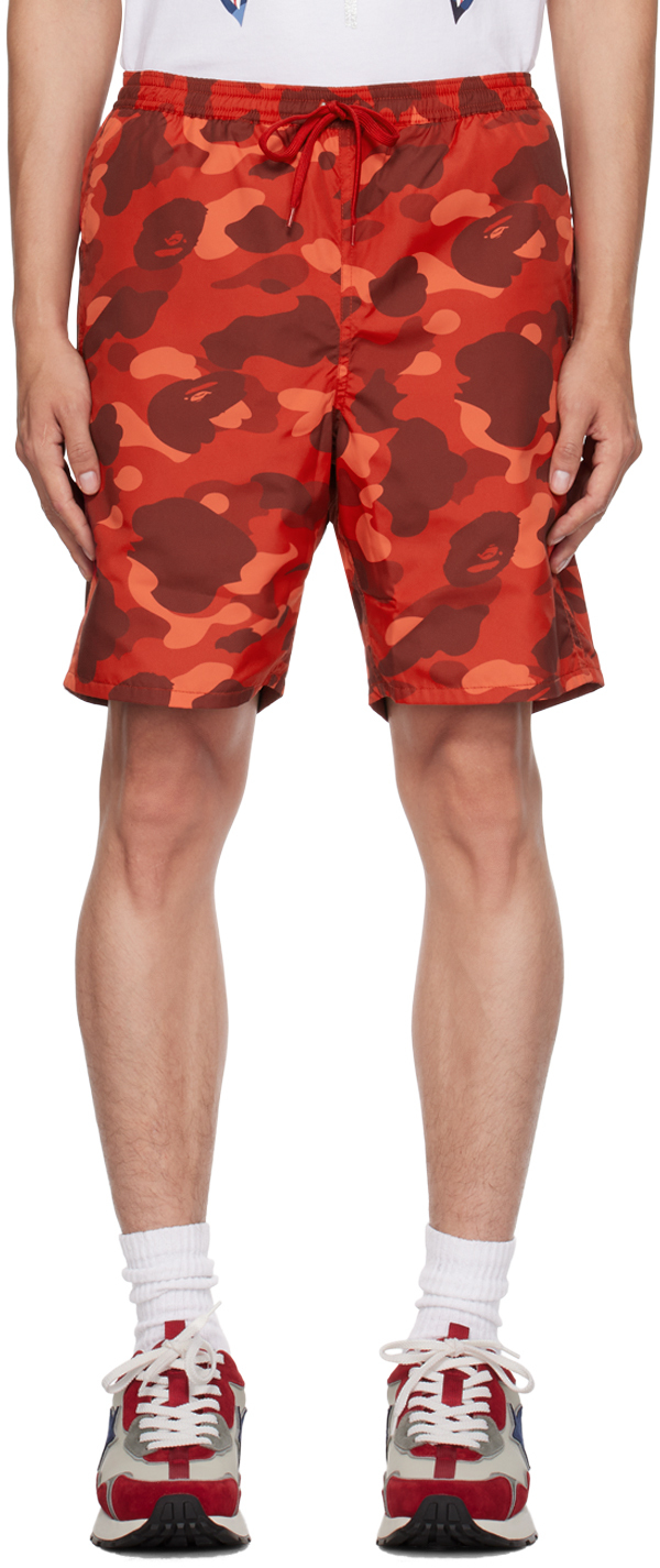 BAPE: Red Camo Shark Reversible Shorts | SSENSE Canada