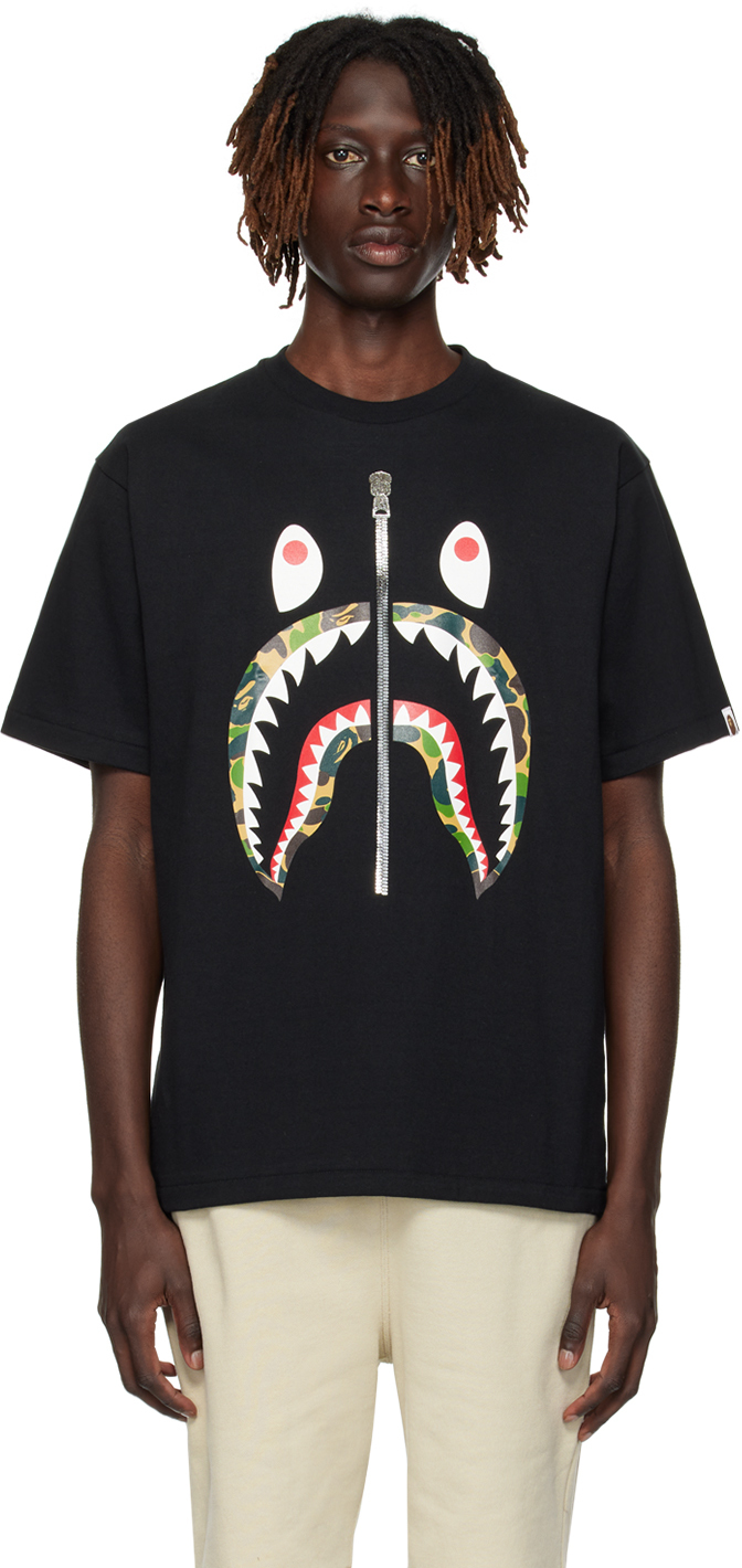 BAPE: Black ABC Camo Shark T-Shirt | SSENSE Canada