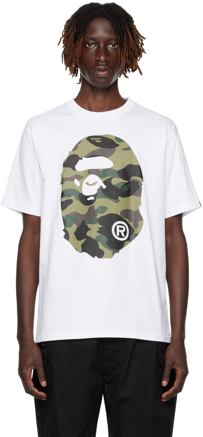 BAPE: White 1st Camo Big Ape Head T-Shirt | SSENSE