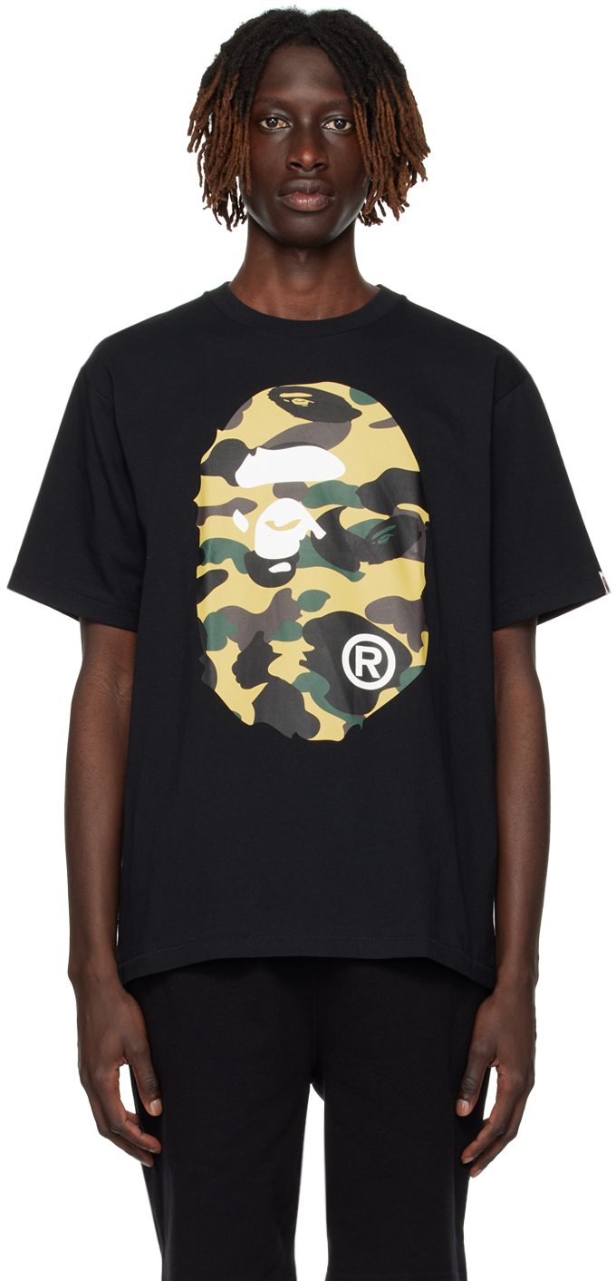 BAPE: Black 1st Camo Big Ape Head T-Shirt | SSENSE