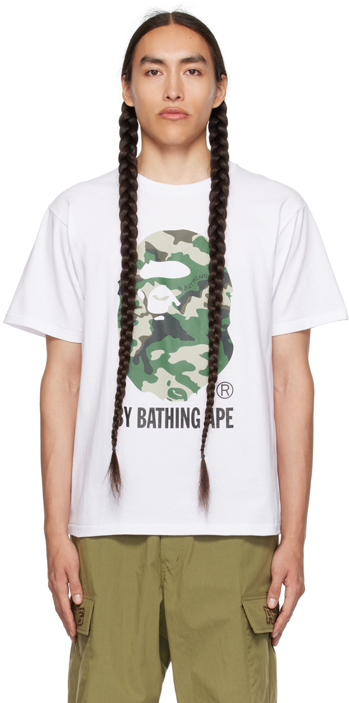 BAPE: White Woodland Camo T-Shirt | SSENSE Canada