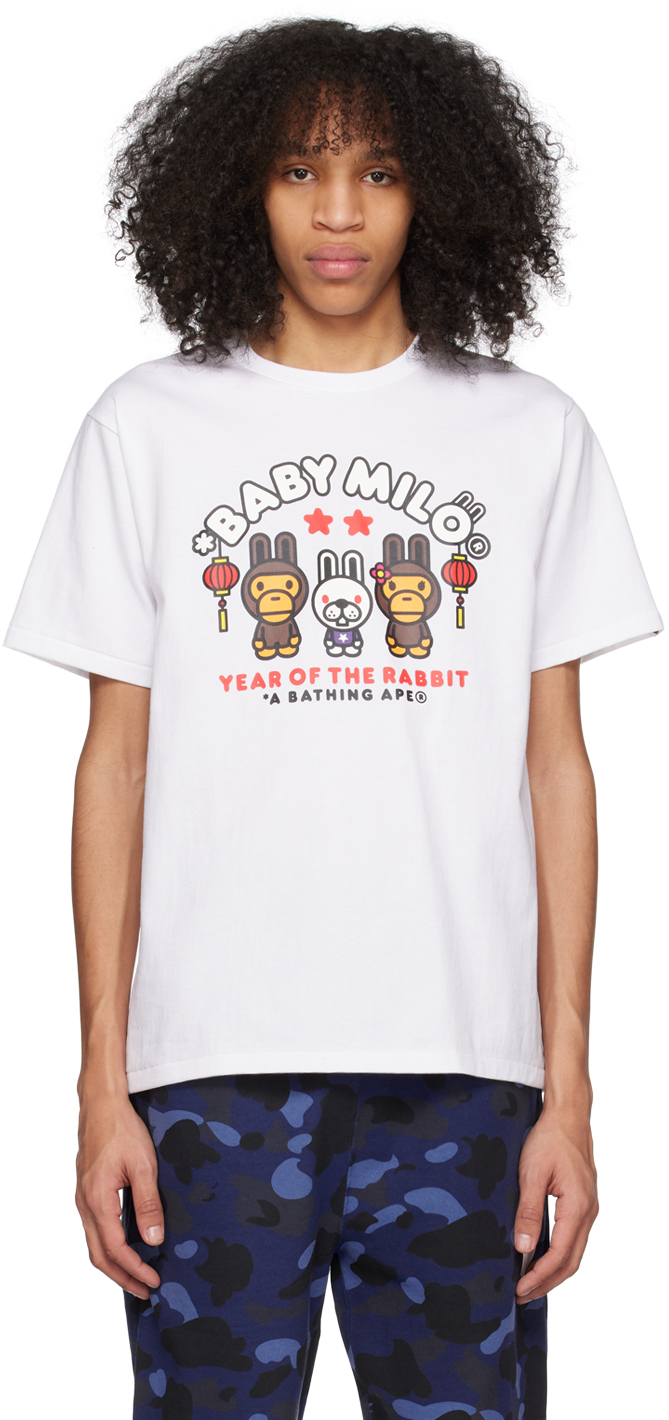 BAPE: White 'Baby Milo' T-Shirt | SSENSE