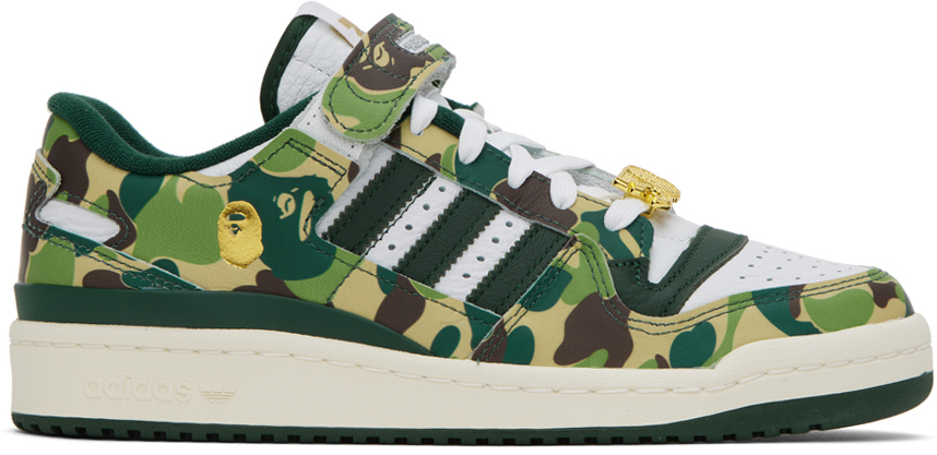 Bape Green & White Adidas Edition Forum 84 Sneakers In White/green/off Whit
