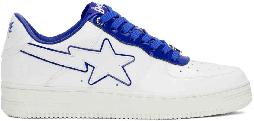 Bape White & Navy Patent Leather Sneakers