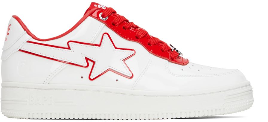 Bape White & Red Patent Leather Sneakers