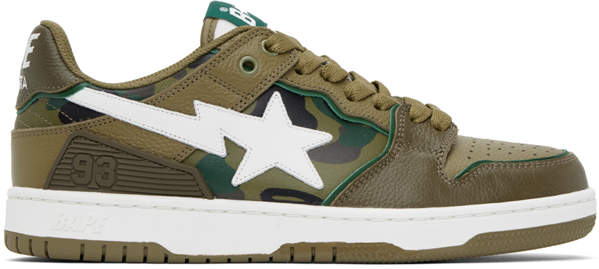 Bape Green Sk8 Sta #4 Trainers In Olive Drab