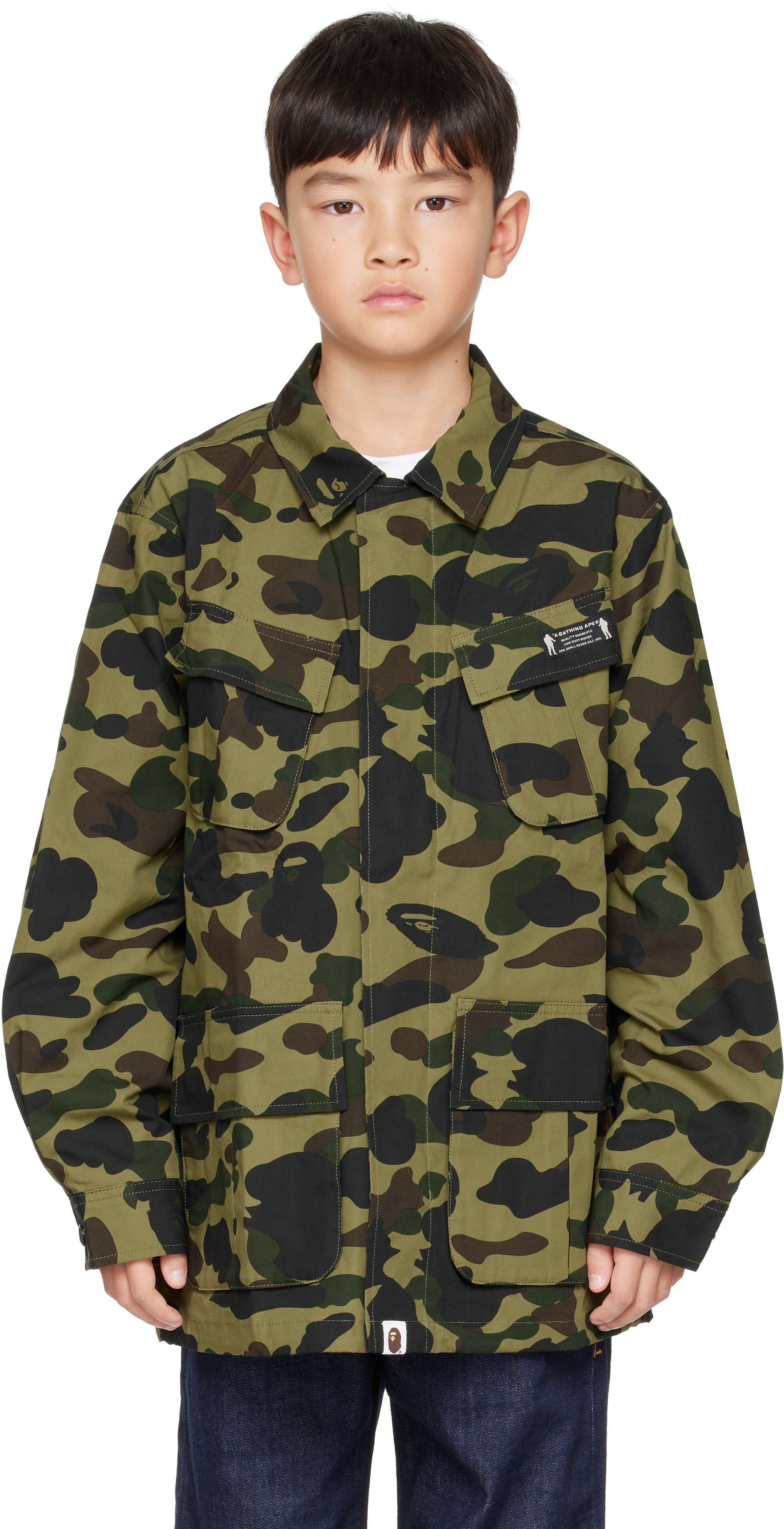 Kids Khaki 1st Camo Shirt Jacket by BAPE on Sale