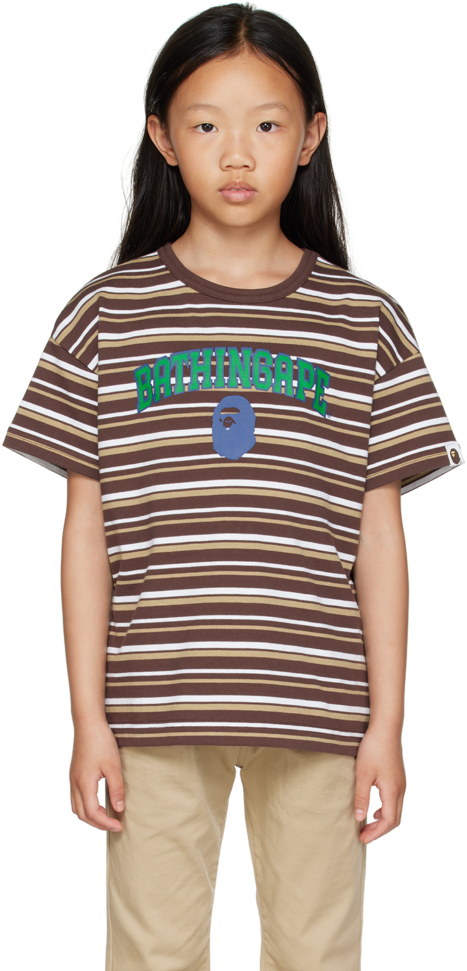 Bape Kids Brown Hoop T-shirt In Beige
