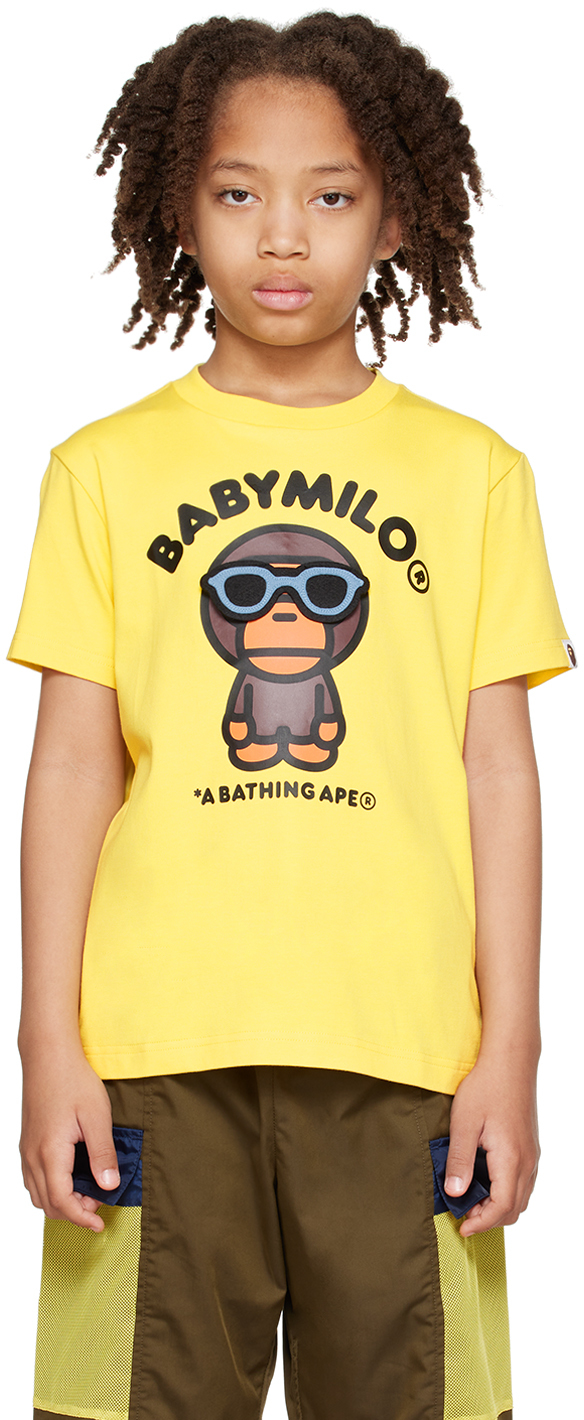 Shop Bape Kids Yellow Baby Milo Sunglass Patch T-shirt