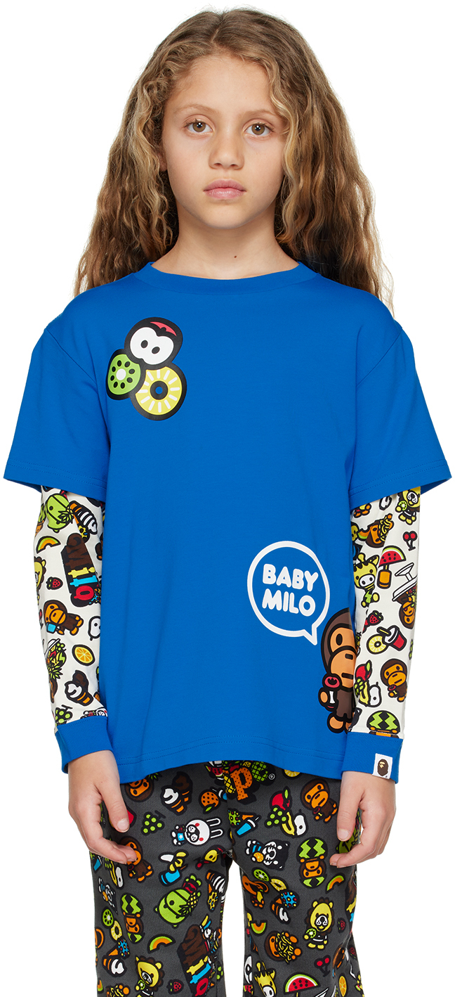 Bape Kids Blue Baby Milo Mixed Fruit Long Sleeve T-shirt