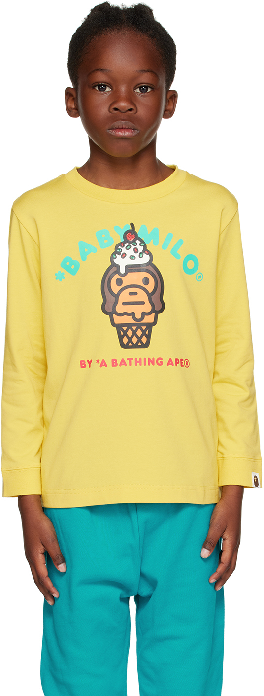 Bape Kids Yellow Baby Milo Ice Cream Long Sleeve T-shirt