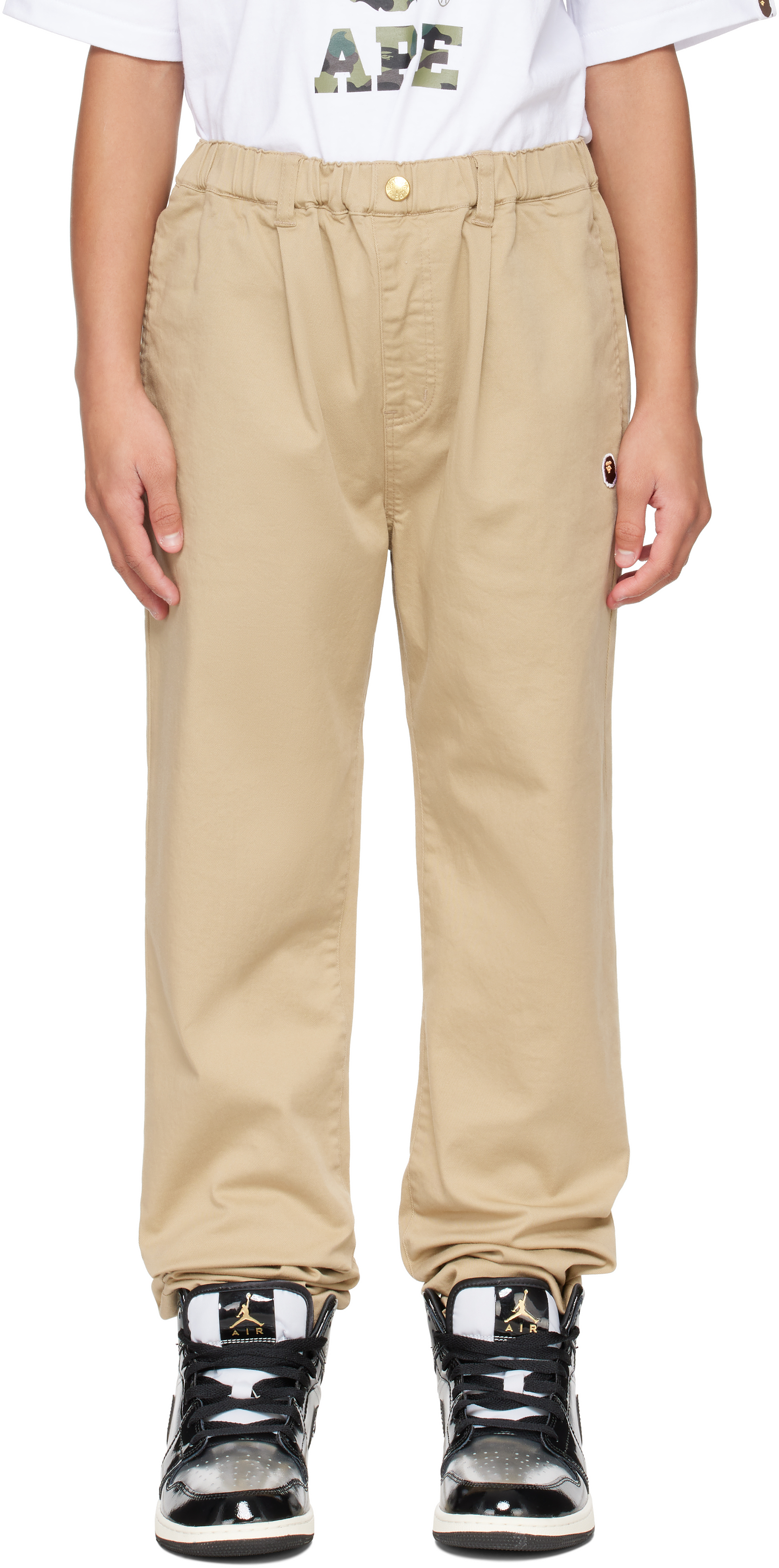 Bape Kids Beige Tuck Chino Trousers