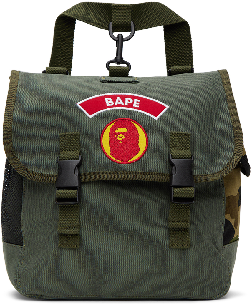 Bape Kids Khaki Patch Backpack In Olive Drab