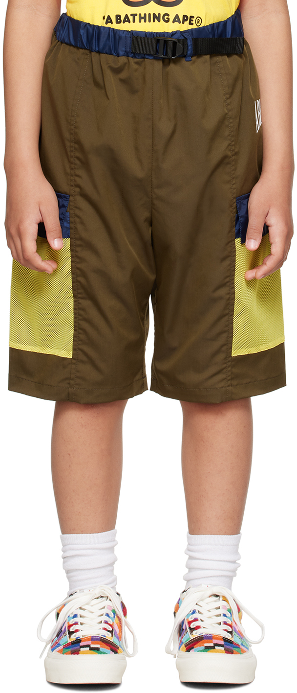 Shop Bape Kids Khaki Pocket Shorts In Olive Drab