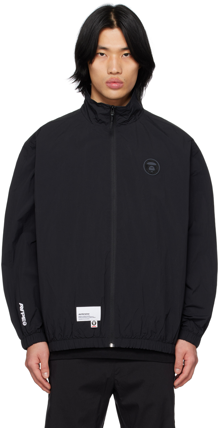 AAPE by A Bathing Ape: Black Embroidered Jacket | SSENSE